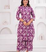 Floral printed collar pure cotton co-ord set