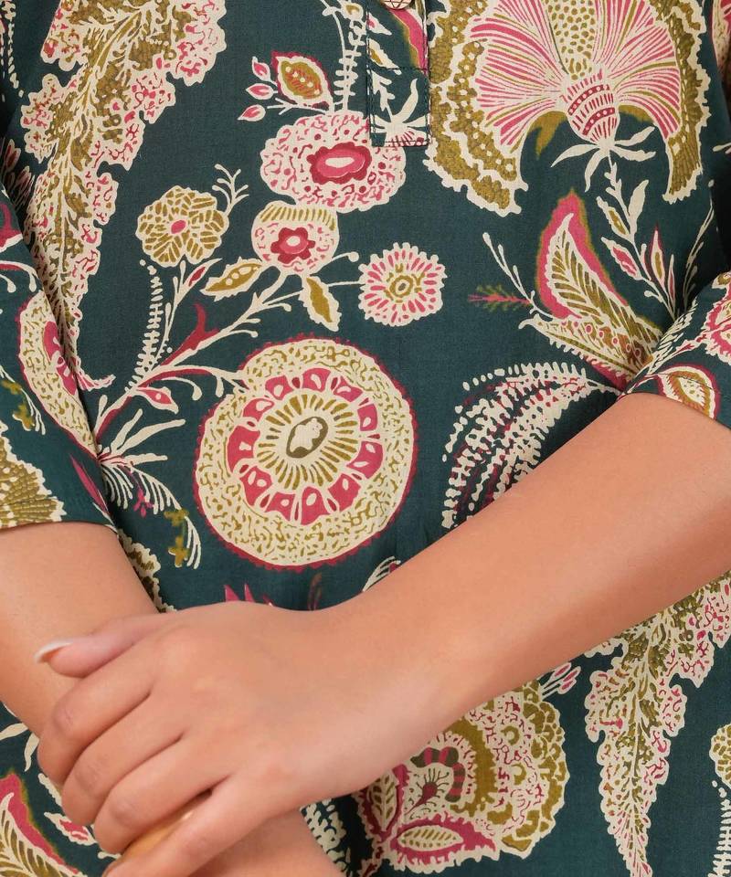 Floral printed collar pure cotton co-ord set