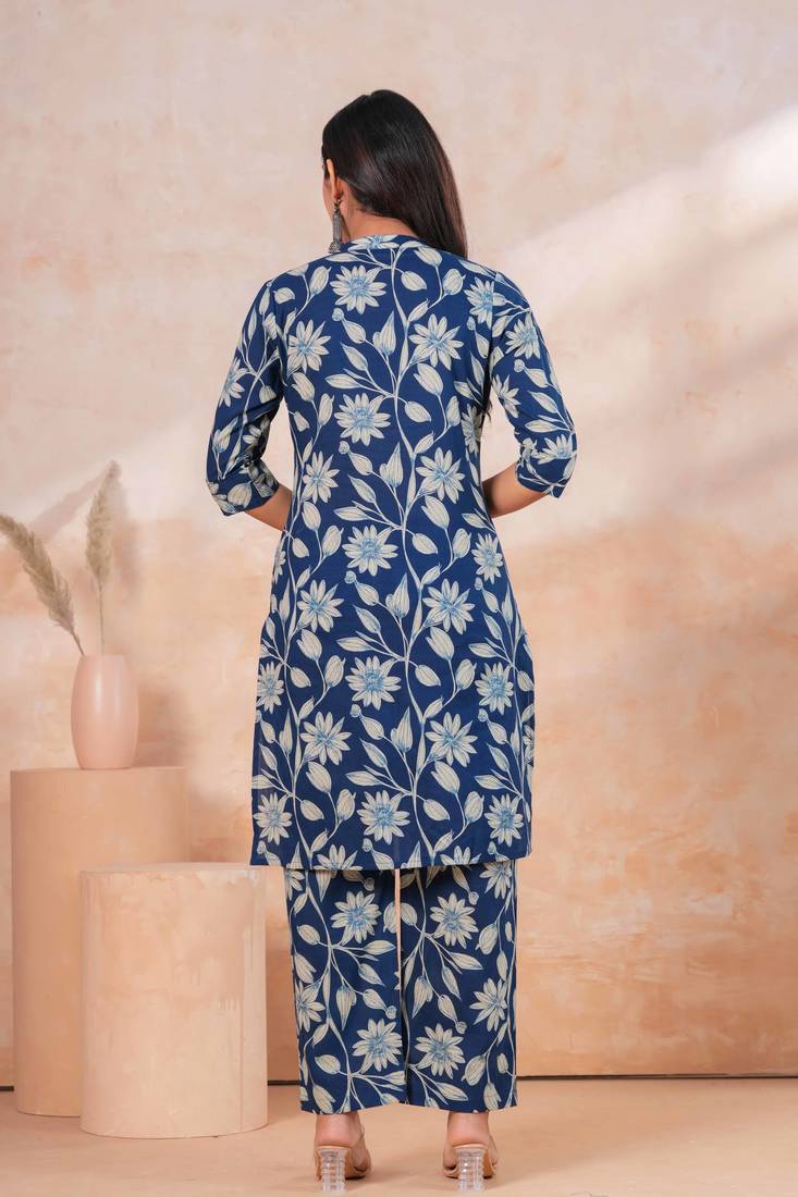 Floral printed collar pure cotton co-ord set