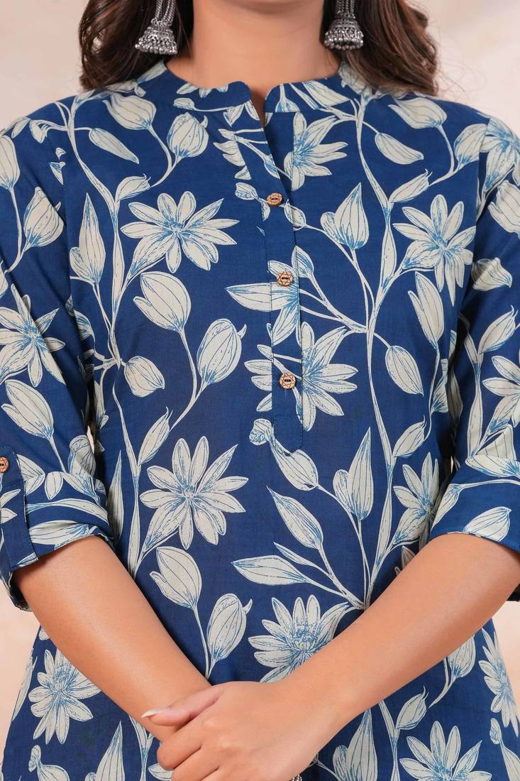 Floral printed collar pure cotton co-ord set