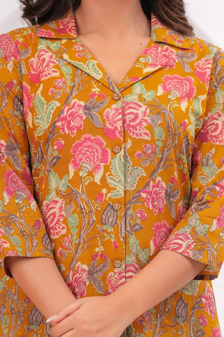 Floral printed collar pure cotton co-ord set