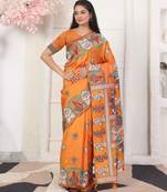 orange color woven work art silk blend saree
