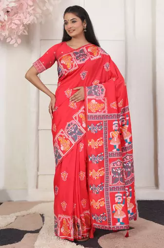 red color woven work art silk blend saree
