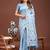 sky blue color woven work linen cotton saree