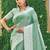 rama green solid with woven border linen saree