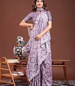 purple color woven work linen cotton saree