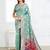 rama green color printed & woven work linen cotton saree