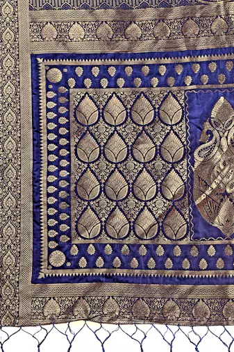 navy blue color woven art silk blend saree with blouse