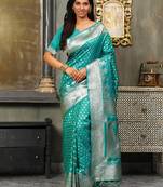 rama green color zari woven banarasi art silk saree