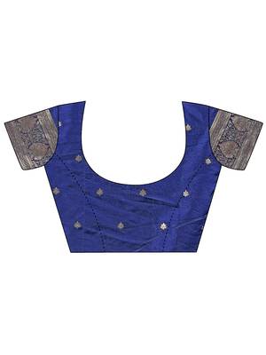 navy blue woven art silk blend saree with blouse 5
