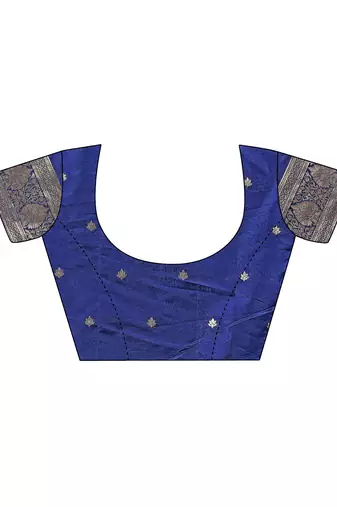 navy blue color woven art silk blend saree with blouse