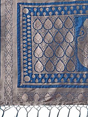 sky blue color woven art silk blend saree with blouse 4