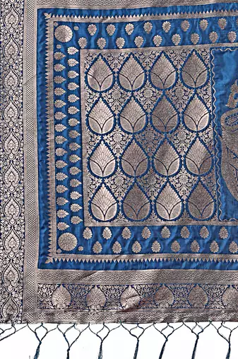 sky blue color woven art silk blend saree with blouse