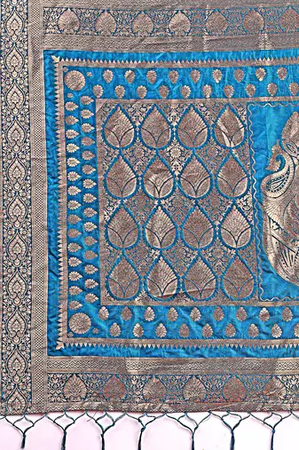 teal color woven art silk blend saree with blouse
