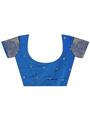 sky blue color woven art silk blend saree with blouse 5