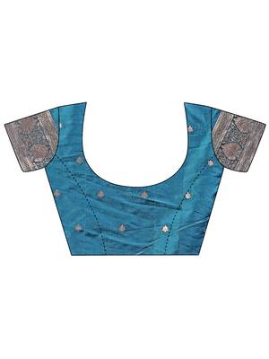 teal color woven art silk blend saree with blouse 5