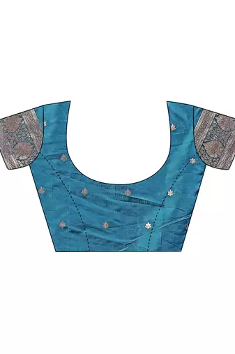 teal color woven art silk blend saree with blouse