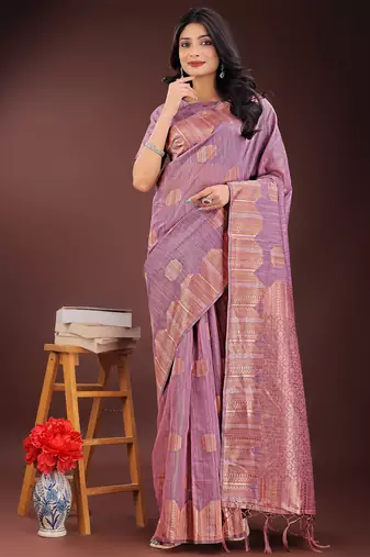 purple color woven work linen cotton saree