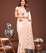 cream color woven work linen cotton saree