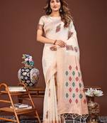 white color woven work linen cotton saree