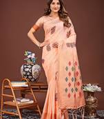 orange color woven work linen cotton saree