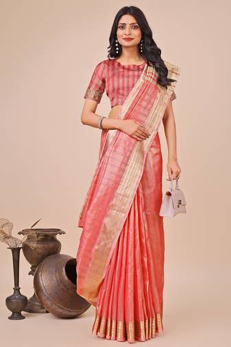 orange color stripe solid work orgenza saree