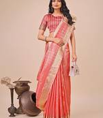 orange color stripe solid work orgenza saree