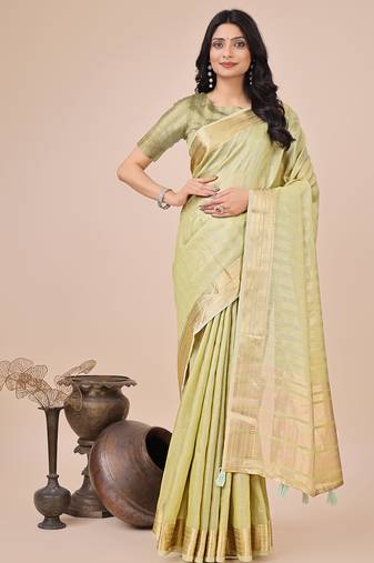 light green color stripe solid work orgenza saree