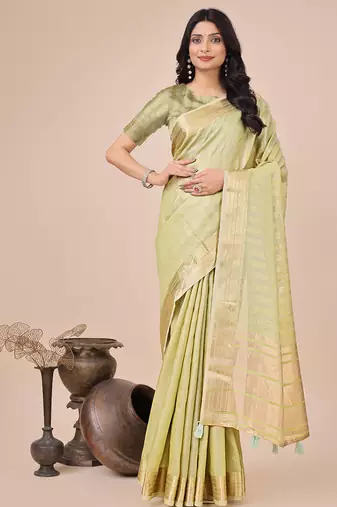 light green color stripe solid work orgenza saree
