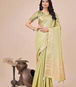 light green color stripe solid work orgenza saree