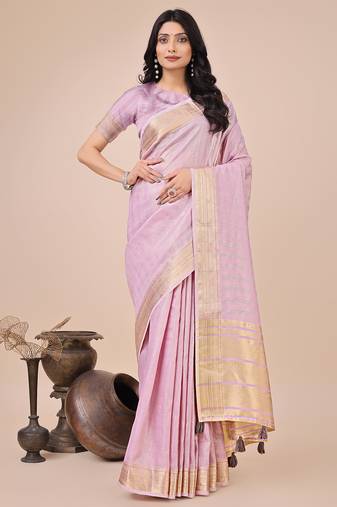 light pink color stripe solid work orgenza saree