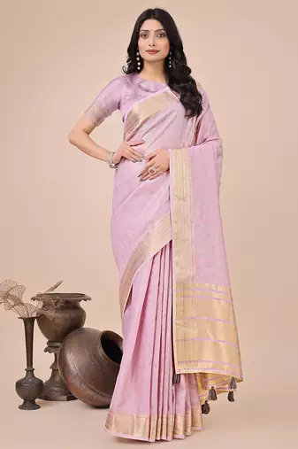 light pink color stripe solid work orgenza saree