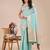 sea green color stripe solid work orgenza saree