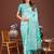 sea green color woven work linen cotton saree