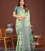 light green color woven work linen cotton saree