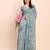 sea green color printed linen cotton saree