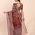 brown color printed linen cotton saree