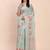 sea green color printed linen cotton saree