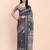 black color printed linen cotton saree