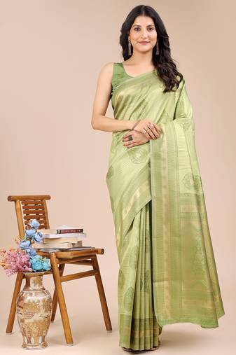 light green color woven work banarasi art silk saree