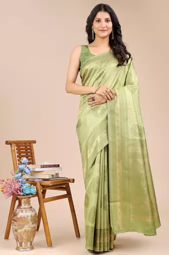light green color woven work banarasi art silk saree