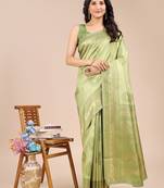 light green color woven work banarasi art silk saree