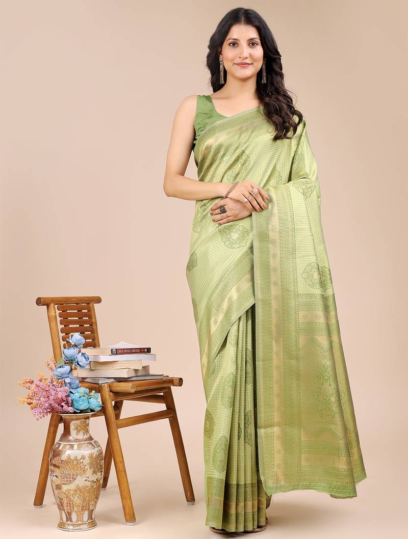 light green color woven work banarasi art silk saree