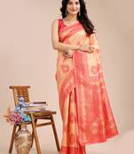 ornge & red color woven work banarasi art silk saree