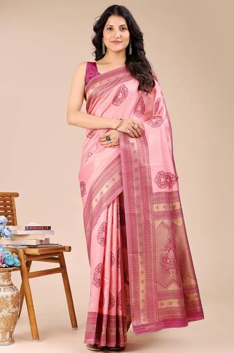 light pink & magenta color woven work banarasi art silk saree