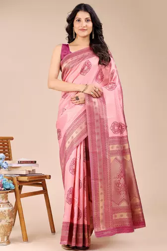 light pink & magenta color woven work banarasi art silk saree