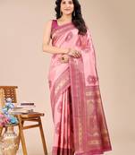 light pink & magenta color woven work banarasi art silk saree