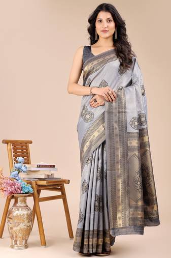 grey color woven work banarasi art silk saree