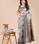 grey color woven work banarasi art silk saree