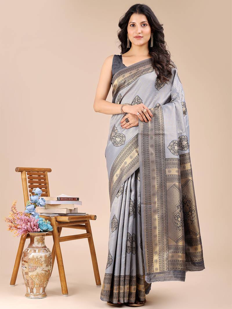 grey color woven work banarasi art silk saree
